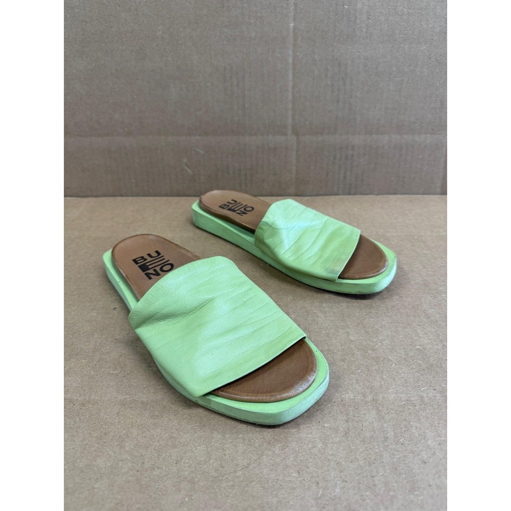 Bueno Wide Band Leather Slip On Sandals Slides Green Womens Size 36 EU